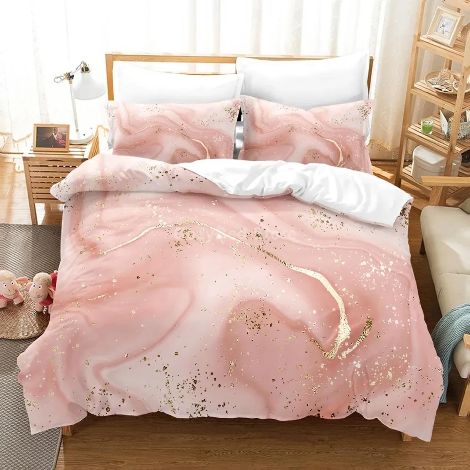Parure de lit rose marbre doré avec housse de couette moderne 230x260 cm