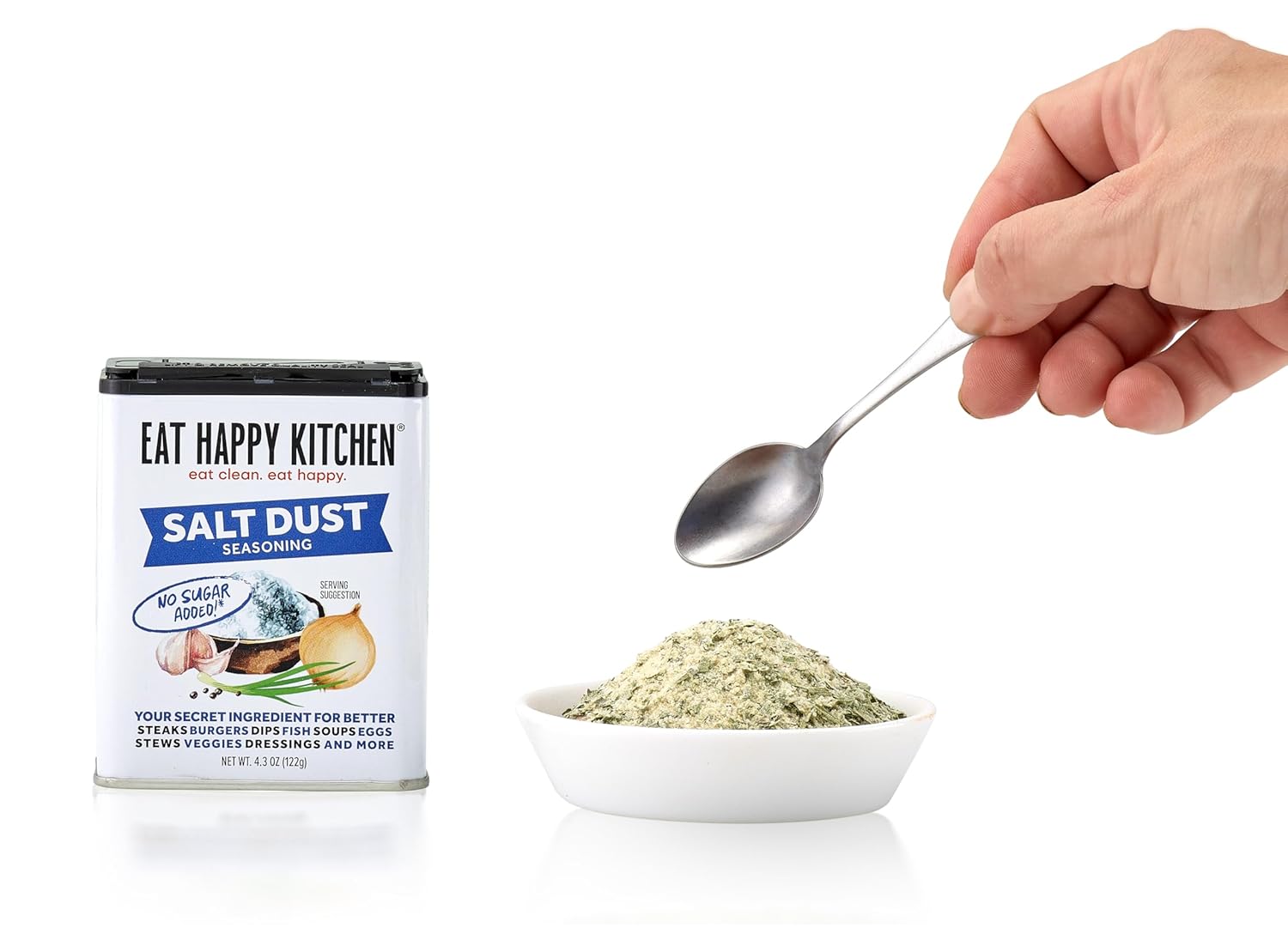 Eat Happy Kitchen Seasoning Variety Pack, 4 x 4.3 Oz – Salt, BBQ, Ranch Dust & Taco Dust – All-Purpose Spice Blends – No Sugar Added, Gluten Free, No Fillers – For Everyday Cooking