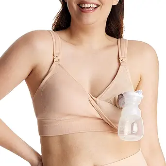 Momcozy Lycra Pumping Bra Hands Free with Fixed Padding, Comfortable Support Pumping and Nursing Bra in One