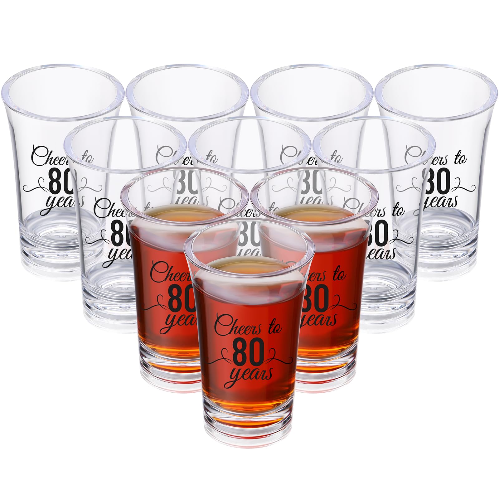 Sliner 48 Pack Birthday Shot Glasses Bulk 1.4oz Cheers to 30/40/50/60/70/80 Years Shot Glass Unbreakable Thick Base Mini Clear Plastic Wine Glass