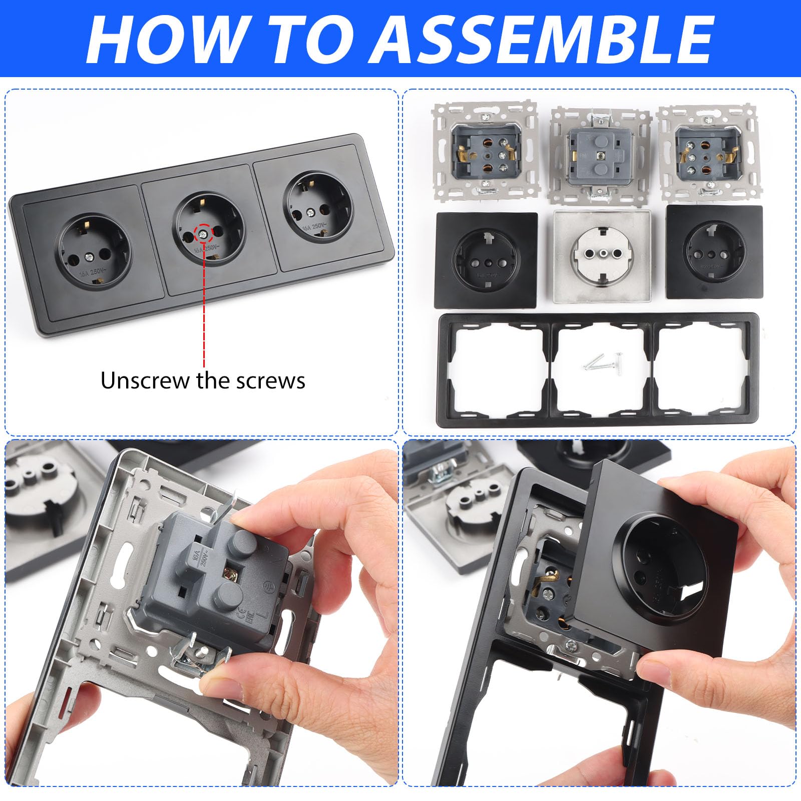 Lumonic KombiBox 3X Prise De Courant Prise De Table Noire I 3
