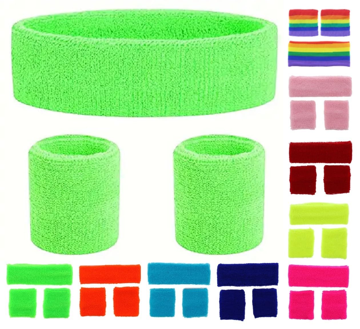 Onlybee Unisex Green Neon Headband And Wristbands Sweatbands Set (Green)