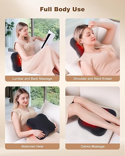 Miniatura 6 de KINGJOY Masajeador de espalda Shiatsu inalámbrico 2 en 1 con calor, nodos de masaje 4D elevables mejorados y calefacción de doble cara, amasamiento