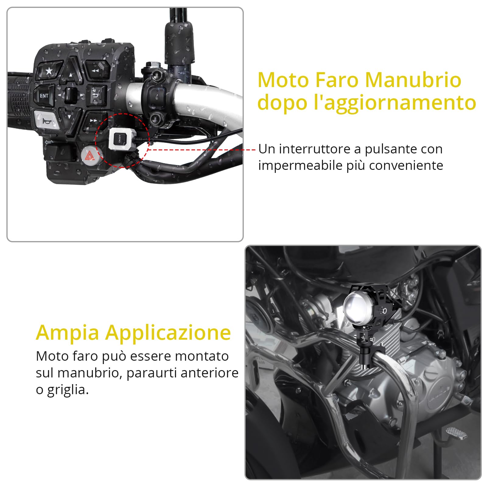 PROZOR 2 * U5 Faro Moto 15W 3000LM 2PZ Luci Anteriori per Moto Impermeabile Spotlight Faro per Motocicletta con Interruttore ON/OFF Lampada Antinebbia per Veicoli a 12/24V Come Motocicli Biciclette
