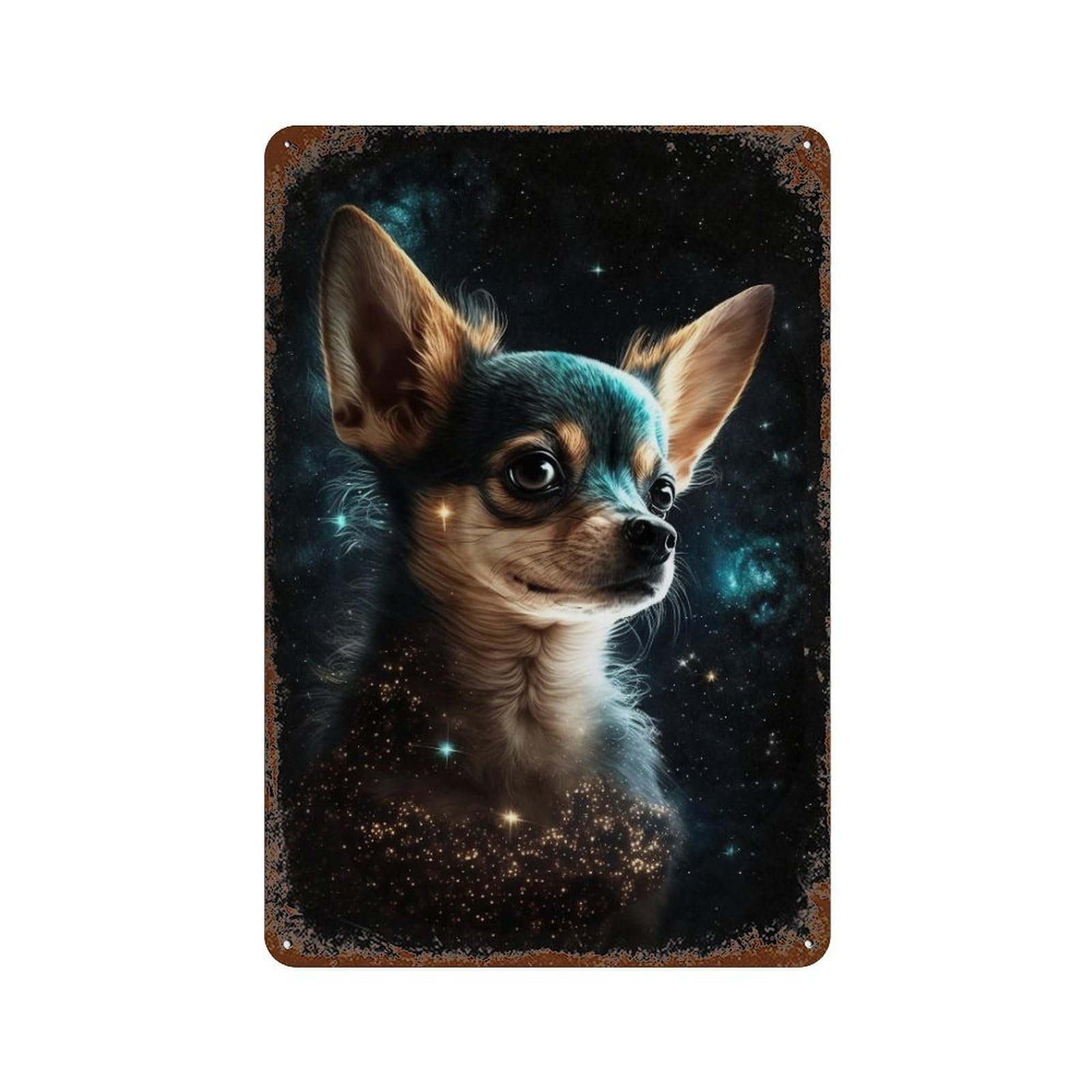Rustic Tin Plaque Space Pup Cosmic Canine Art 11.8"x7.9", Vintage Wall Decor for Pub, Kitchen And Man Cave Decor