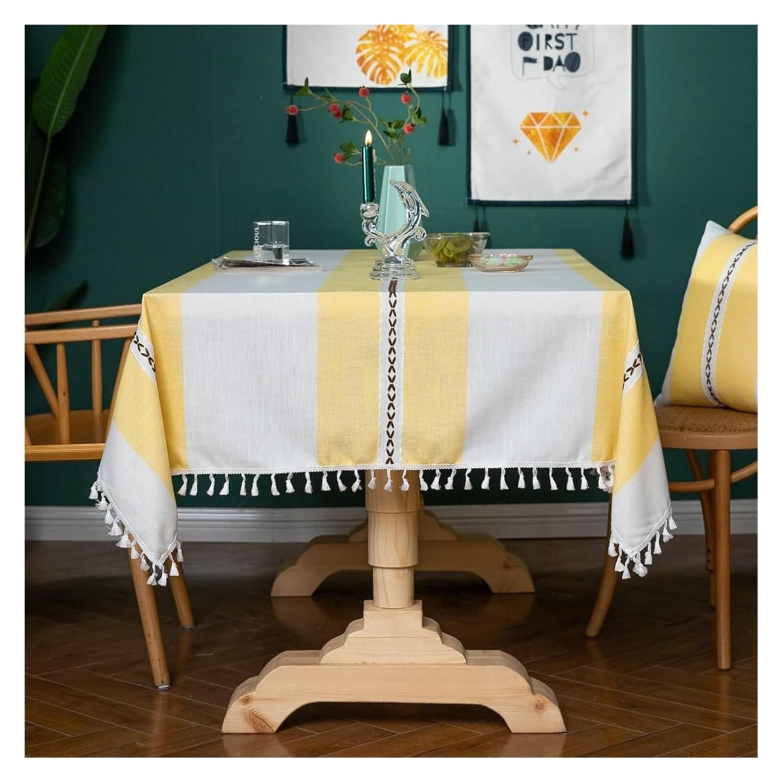 Nappe en lin et coton vert clair rectangulaire 140x200cm pour table de salon