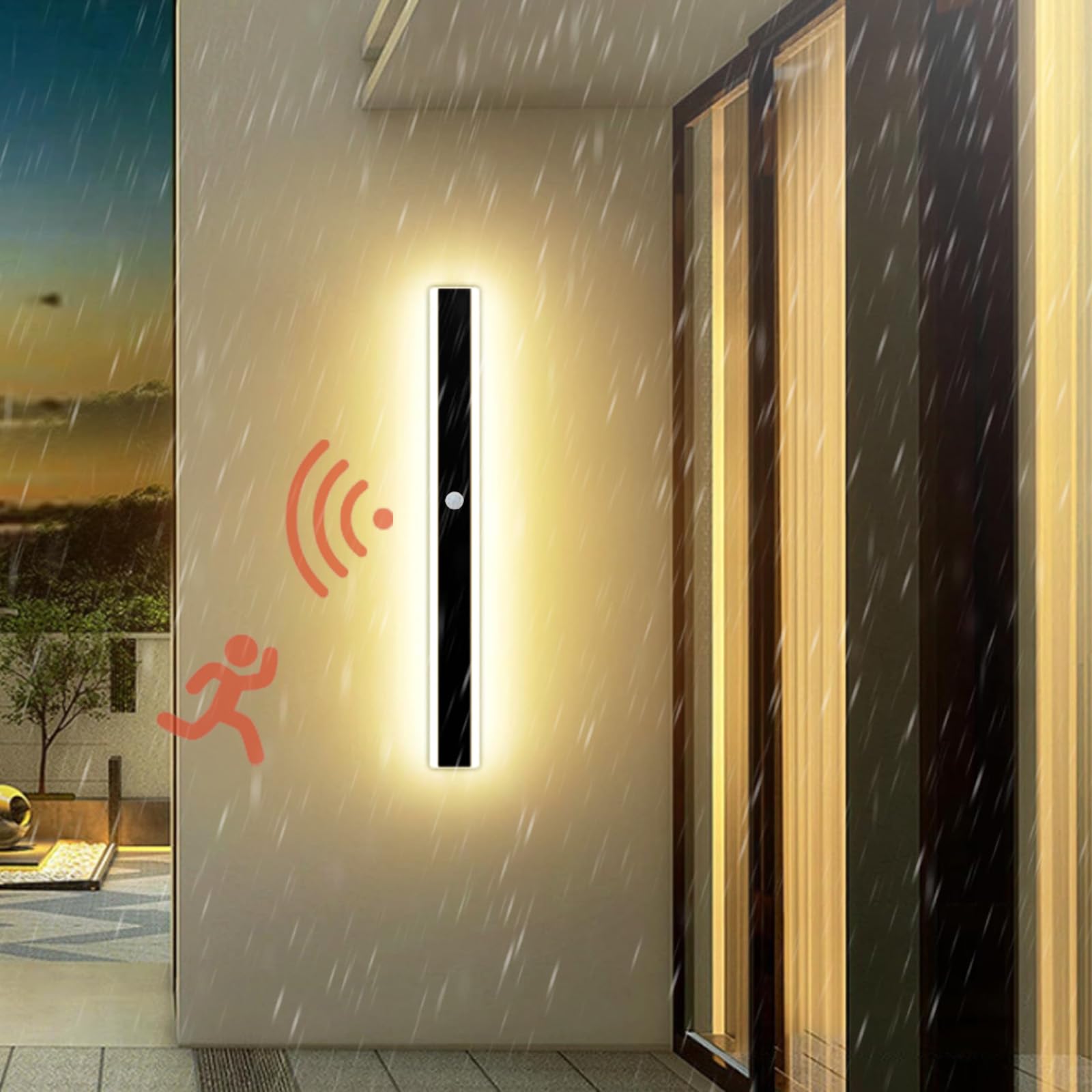 TZSMUM LED Outdoor Garden Wall Light with Motion Sensor Wall Lamp IP65 Waterproof Long Wall Sconce Outside Yard Black 3000K/4000K/6000K Exterior Lighting Courtyard Terrace (120cm,B Warm Light)