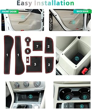 GAFAT Golf 7 7.5 GTI Variant R GTD GTE Non-Slip Rubber Mats - Centre Console Armrest, Cup Holder, Door Seam Mats (Red)