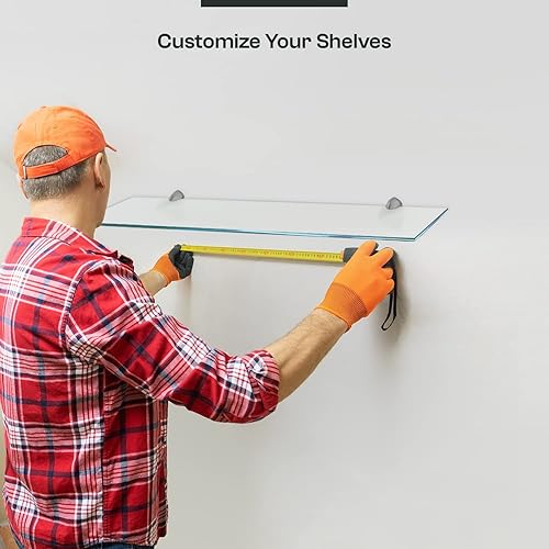 Miniatura 3 de Fab Glass and Mirror Estantes de vidrio cortados a medida, borde de lápiz de 12 pulgada de grosor, estantes flotantes de vidrio templado montados en