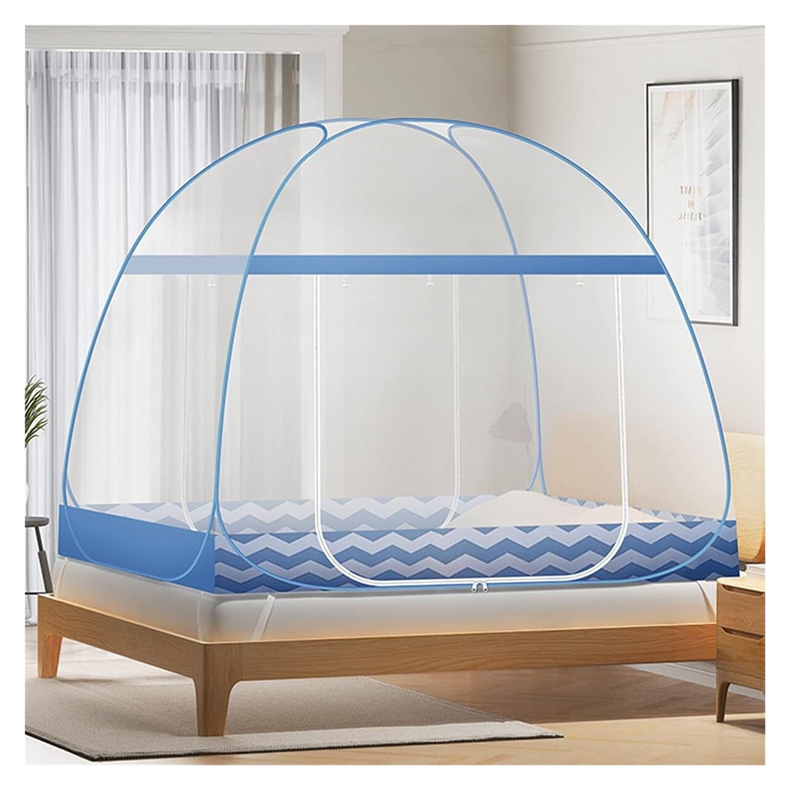 Housse de lit suspendue avec double porte zippée et maille fine anti-insectes