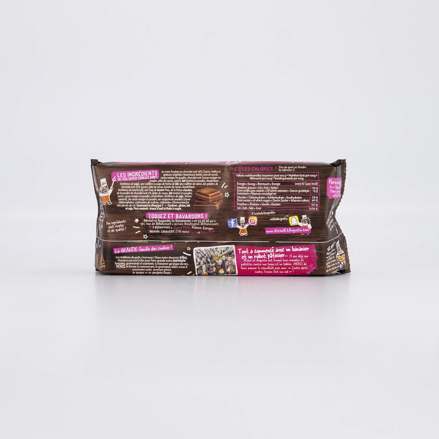 Michel et Augustin - Cookies Cœur Fondant au Chocolat Noir et Pépites de chocolat - Cookies au Cœur Fondant - 180g Lot de 3