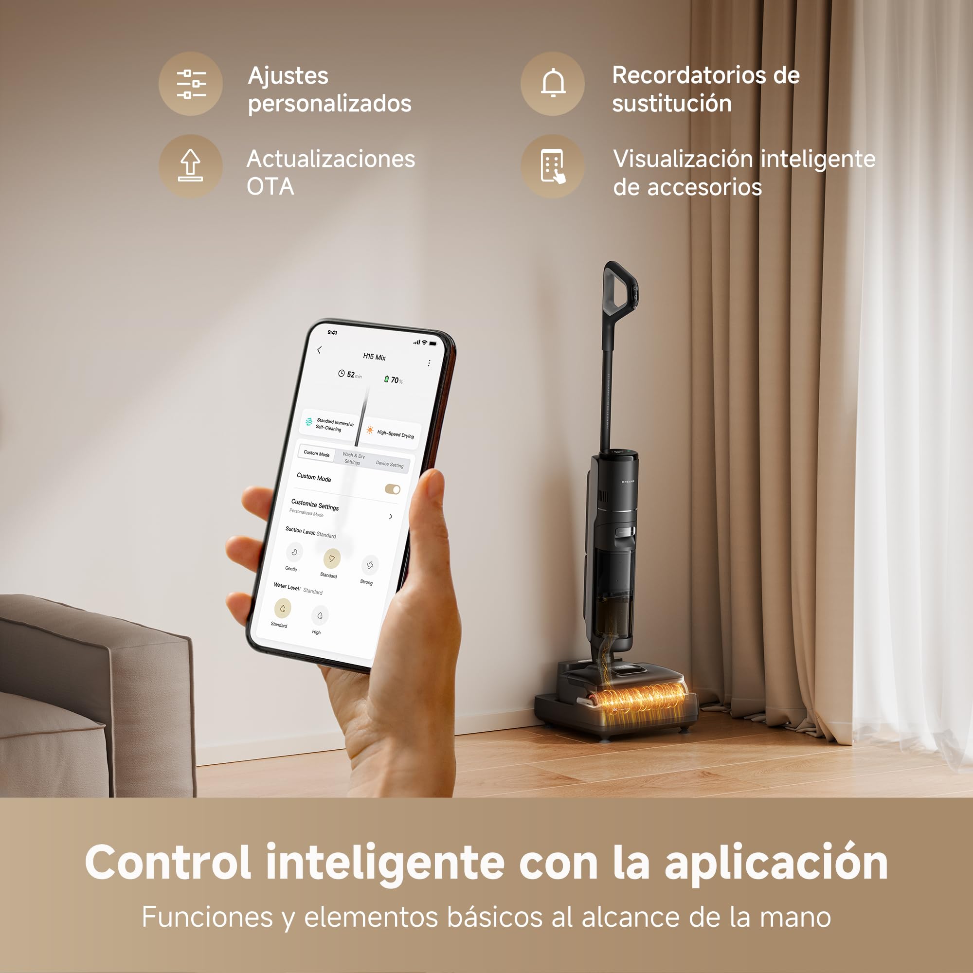 DREAME H15 Mix 7 en 1, Aspirador en Seco y Húmedo, Brazo Robótico con IA, Limpieza de Triple Borde, Succión 23.000 Pa, sin Enredos, Lavado del Cepillo con Agua a 100 °C, Secado en 5 min a 90 °C