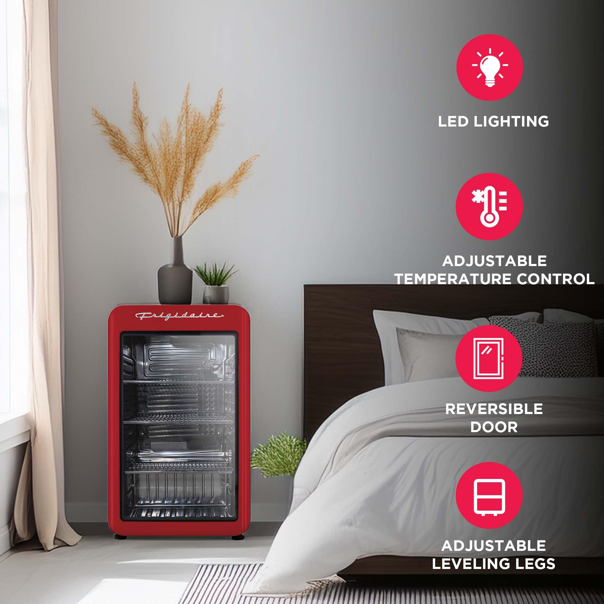 Frigidaire Retro Compact Refrigerator With Glass Door, 3.2 Cu Ft Countertop Fridge, Rounded Corners, Premium, For Office, Bedroom, Dorm Room, Cabin on Fridge.com - View 3