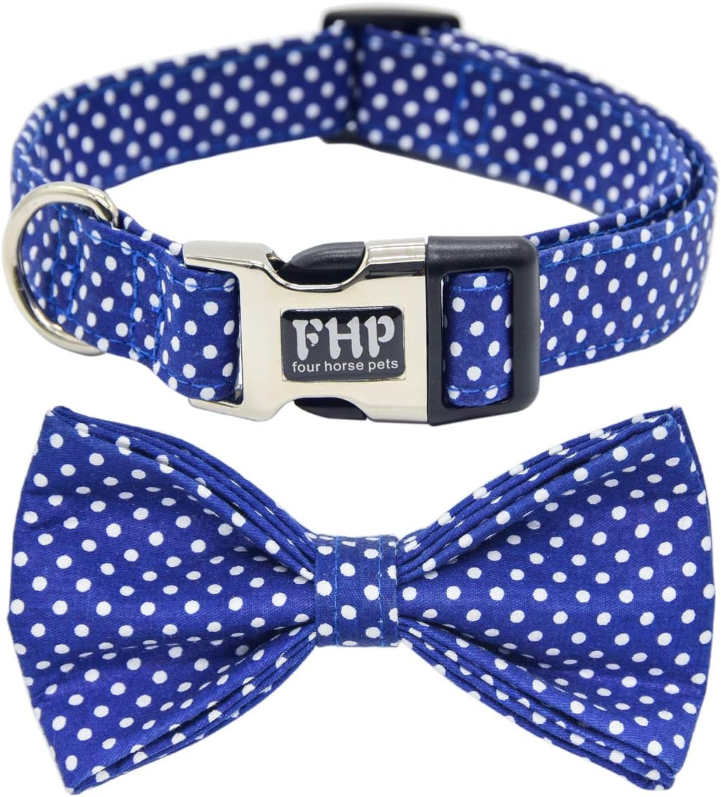 Fourhorse Cute Soft Dog and Cat Collar with Bowtie, Detachable Adjustable Bow Tie Collar Pet Gift (S, Bule Dot)