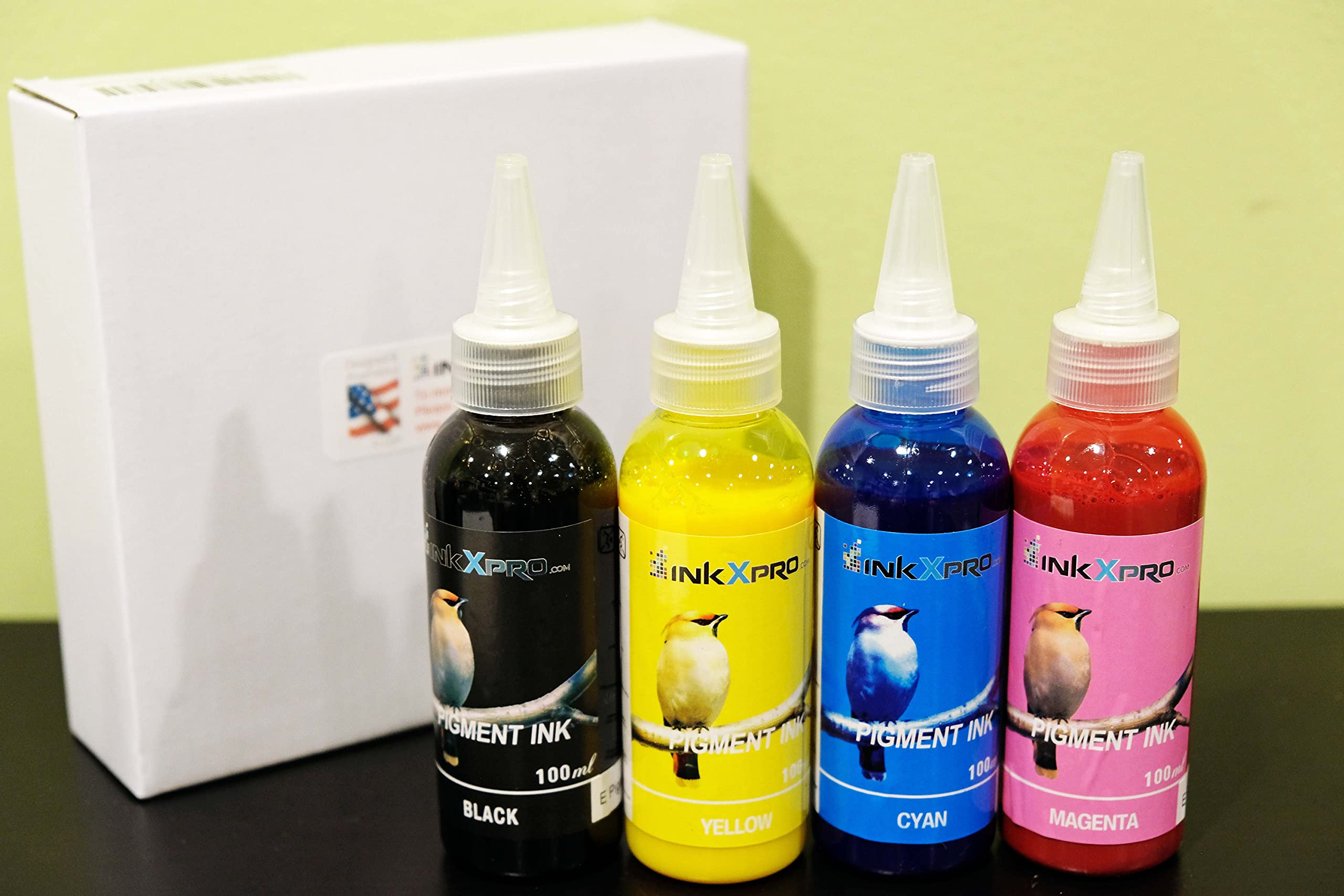 INKXPRO Brand 4X100ml Ture Color Pigment Ink Refills for Epson Workforce 7710 7720 7210 7010 7510 7520 3540 3520 3620 3640 7610 7620 7110 EcoTank