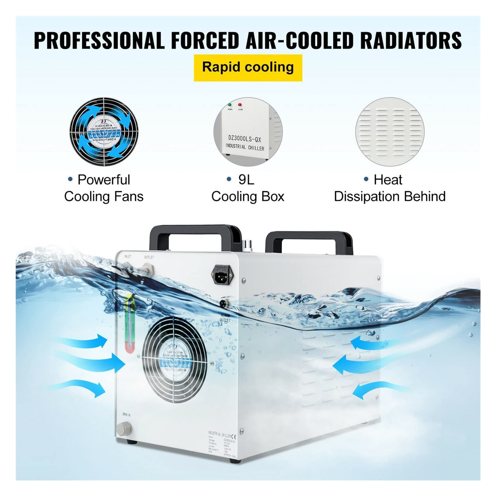CW3000AG Macchina for refrigeratore d'acqua con canottiere da 9 litri e ventola di raffreddamento for il dell'acqua industriale for 6 0W80W CO2 Tubo vetro