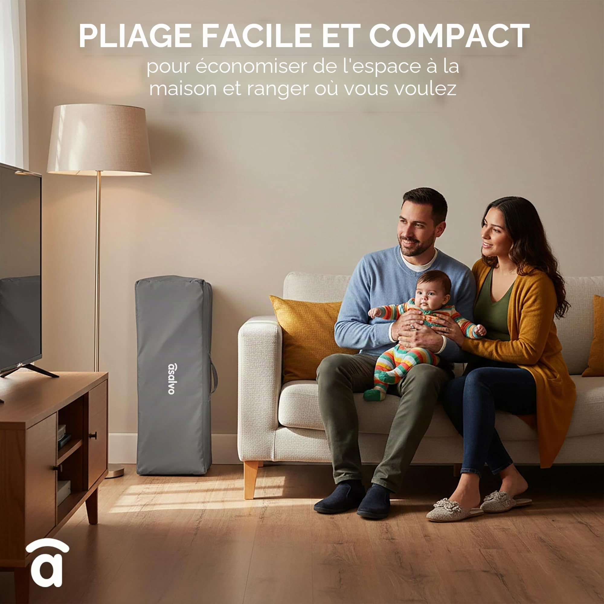 Asalvo Lit de Voyage 120 x 60 Mix Plus pour bébé de 0 à 15 kg /3 en 1. Lit de Voyage et Matelas à Langer Pliable en 30 Secondes avec Hauteur réglable/Gris Zep