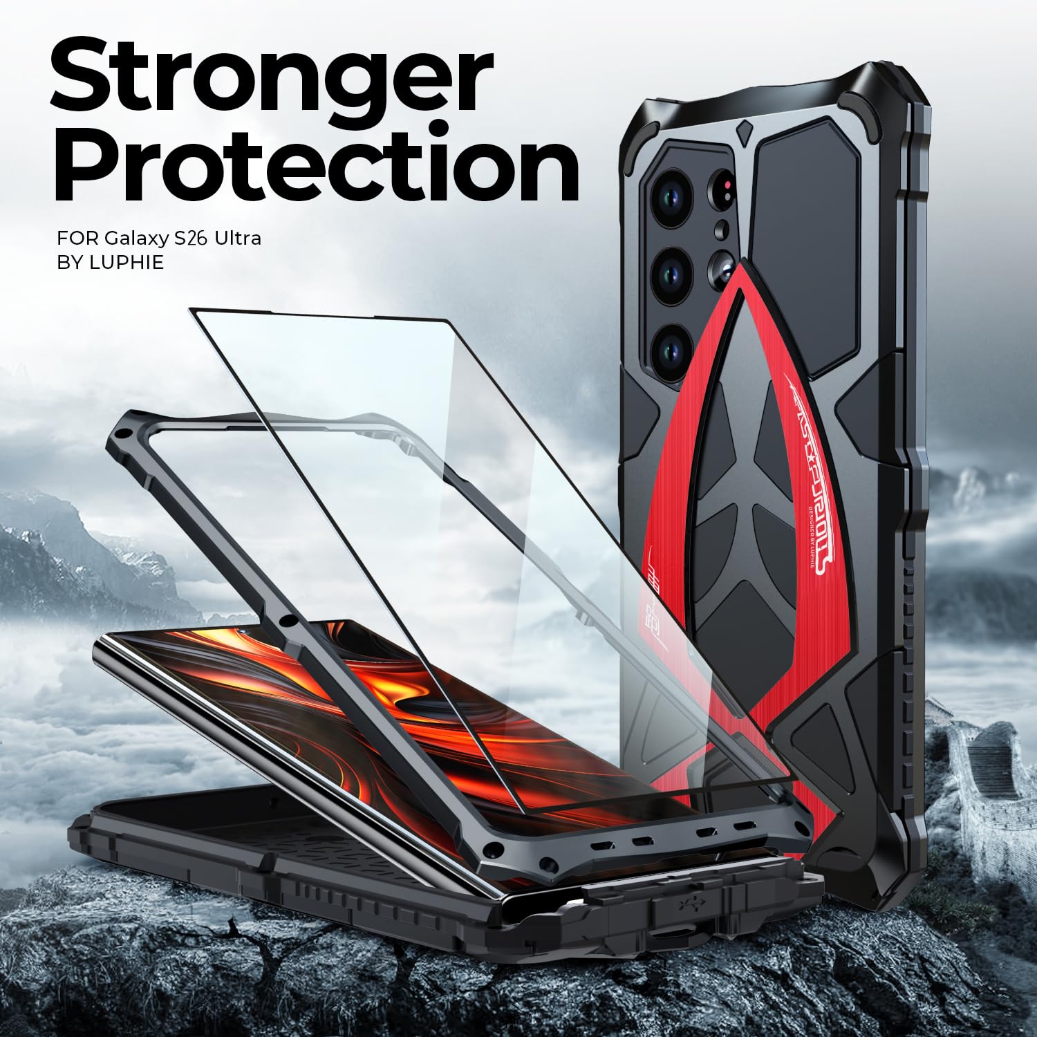 Cover per Galaxy S26 Ultra 5G Metallo e Silicone Case Robusta Militare Protezione Custodia per Samsung S26ultra - Rosso