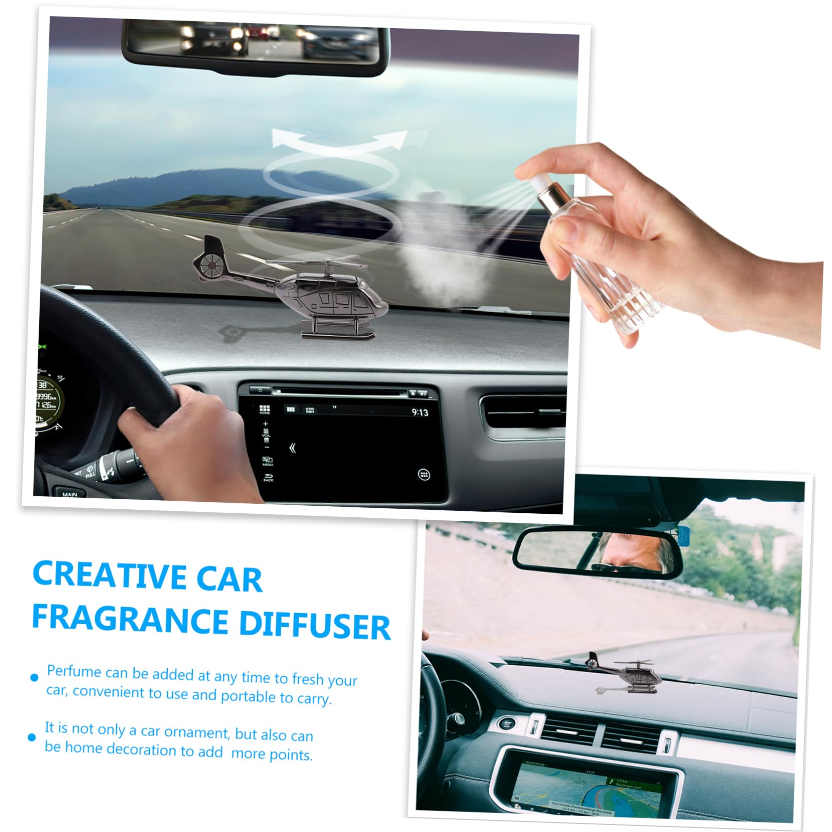 SOLUSTRE Profumo Auto Diffusore Aroma per Auto a Forma di Elicottero in Lega e Pe Nero Creativa e Portatile per Interni e Cruscotto
