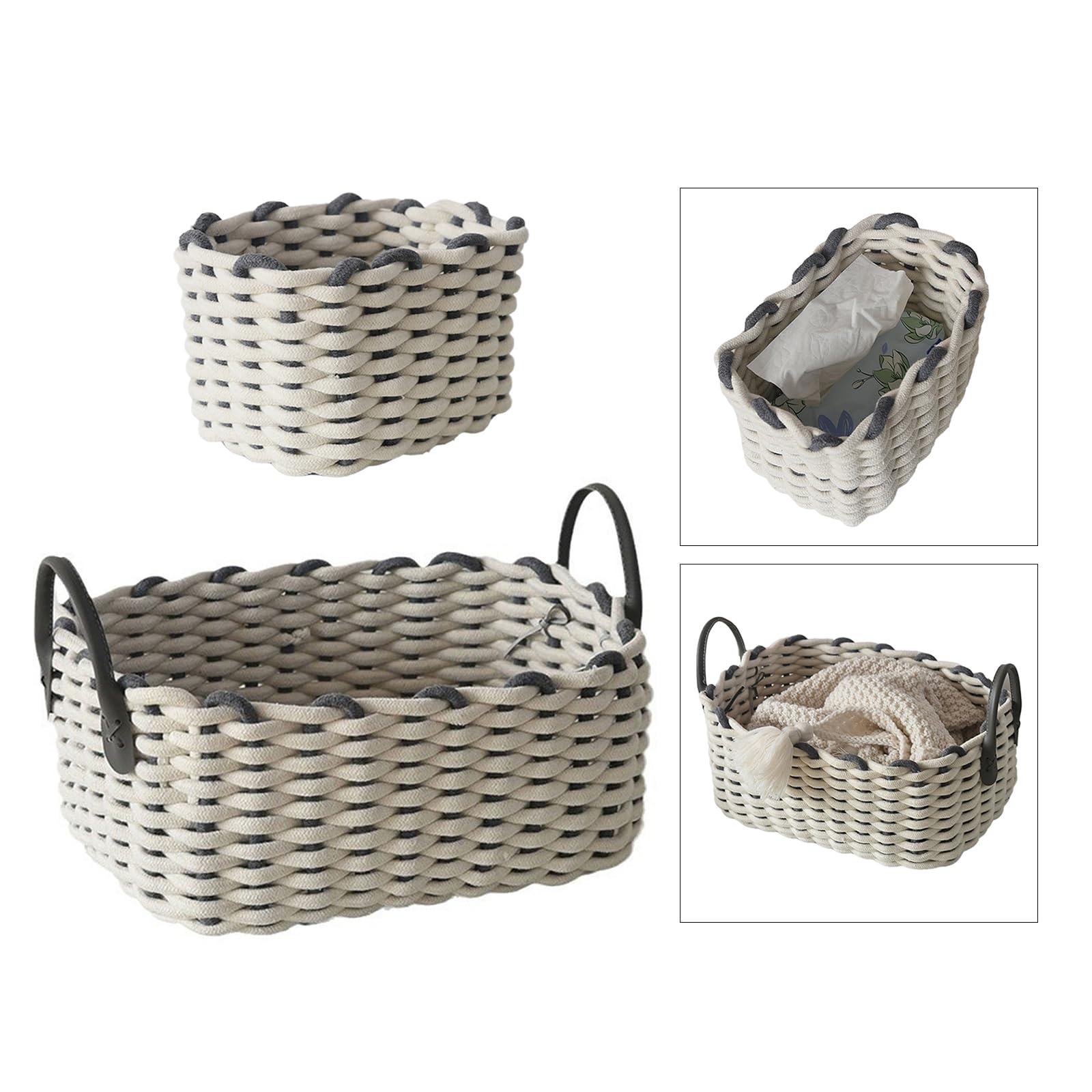 Cesta de almacenamiento de cuerda de algodón única con cuerda trenzada funcional para juguetes, ropa, libros, cosméticos