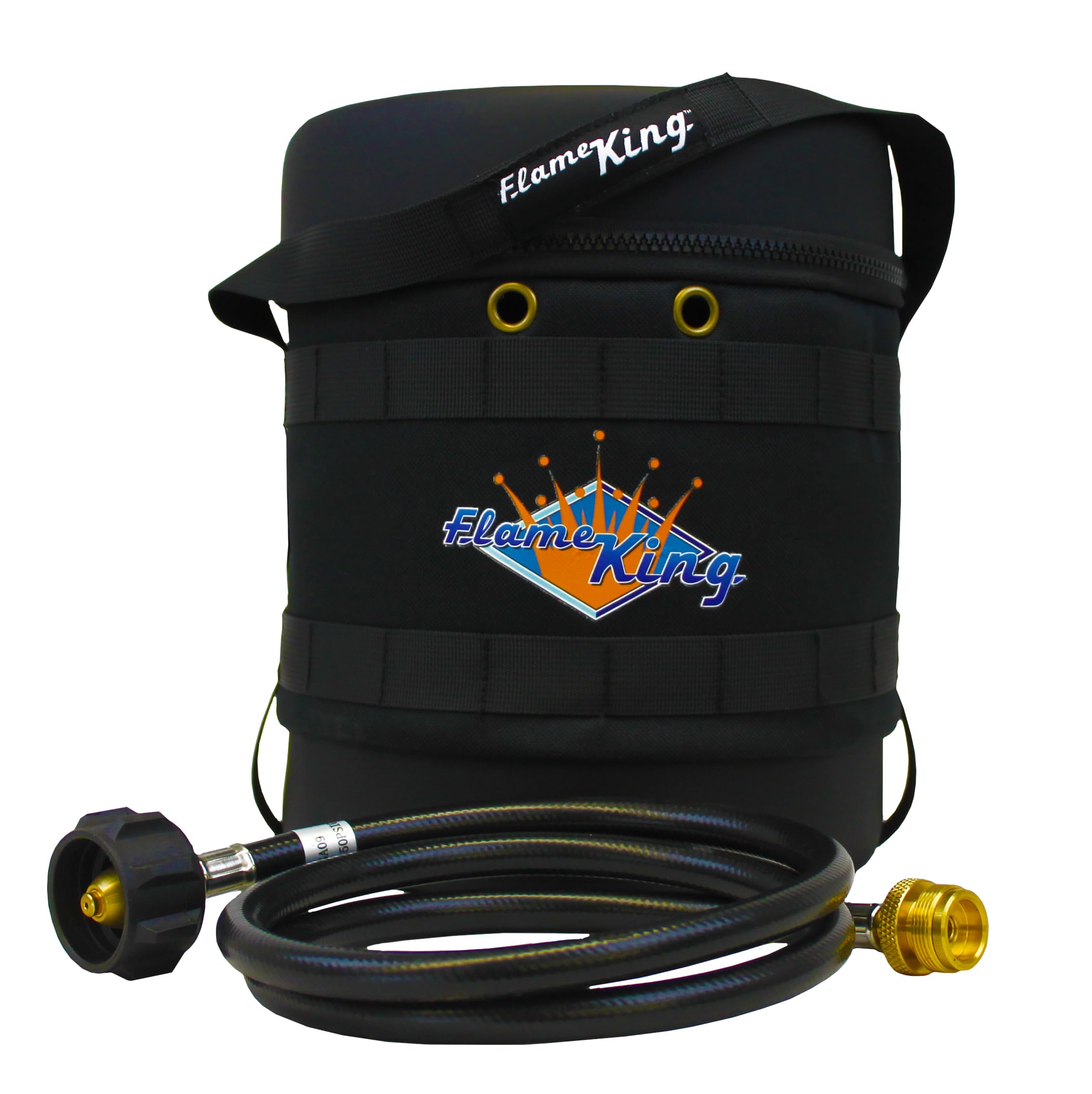 Flame King GH3-RBH Gas Hauler Kit-Insulated Protective Carry Case for 3LB Propane Tank Plus Adapter Hose, Black