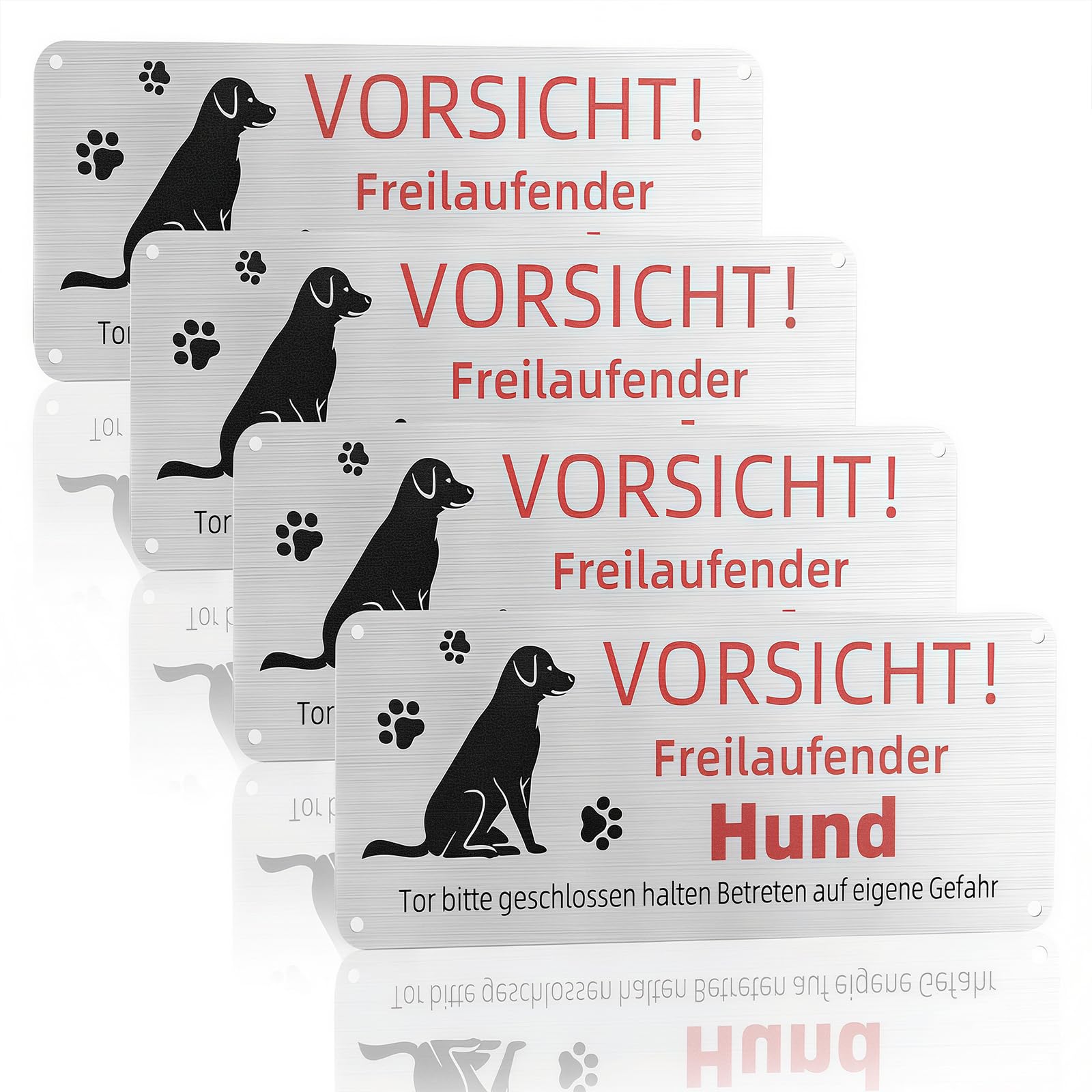 4 Stück Vorsicht Hund Schild 25 x 10cm Warnung Vor Dem Hund
