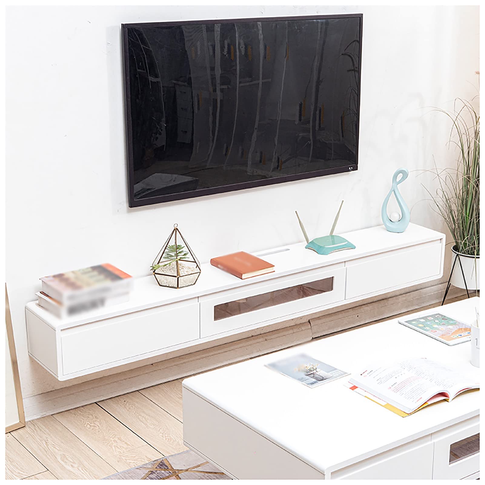 Mensola TV Galleggiante, Console Multimediale Supporto TV Galleggiante Montato a Parete, Mobile TV Mensola Galleggiante a Muro, per Soggiorno Camera da Letto Sala Multimediale Sala Giochi (C
