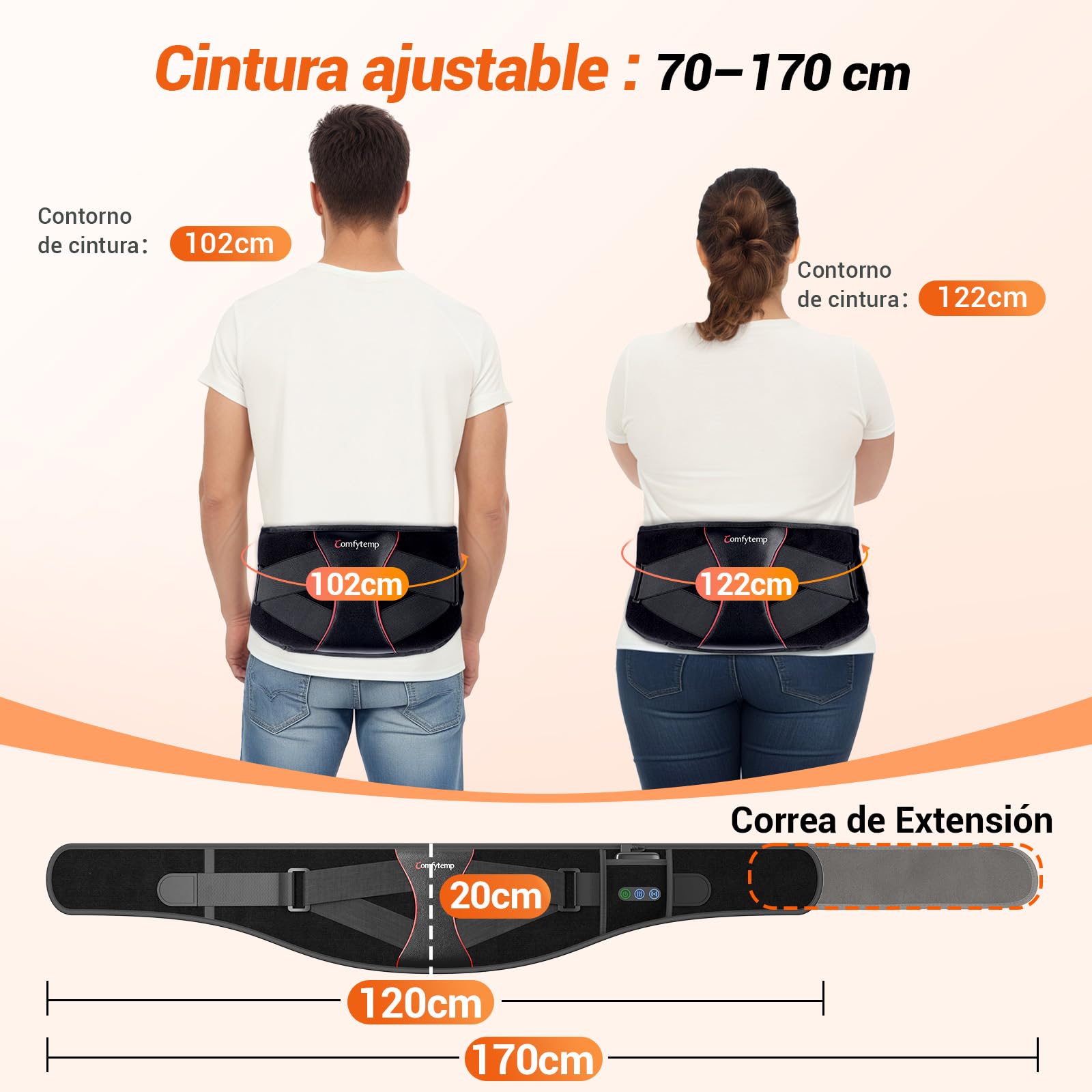 Comfytemp Faja Térmica Lumbar Inalámbrica 5000 mAh con Infrarrojo Lejano