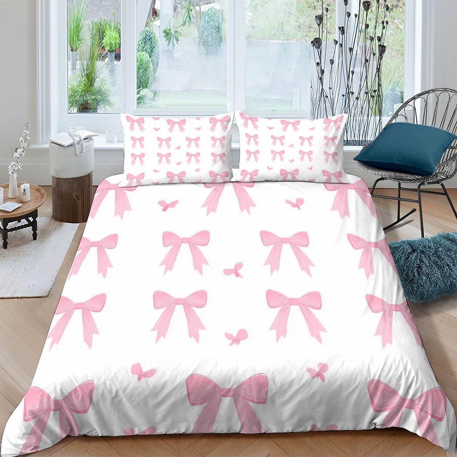 Ctjqhvkz Style-3 3D Printed Pink Bow Fitted Sheet Microfiber Soft Slip Resistant Butterfly Bed Cover For Bedroom Guestroom Mattress Decor Single（135X200cm）