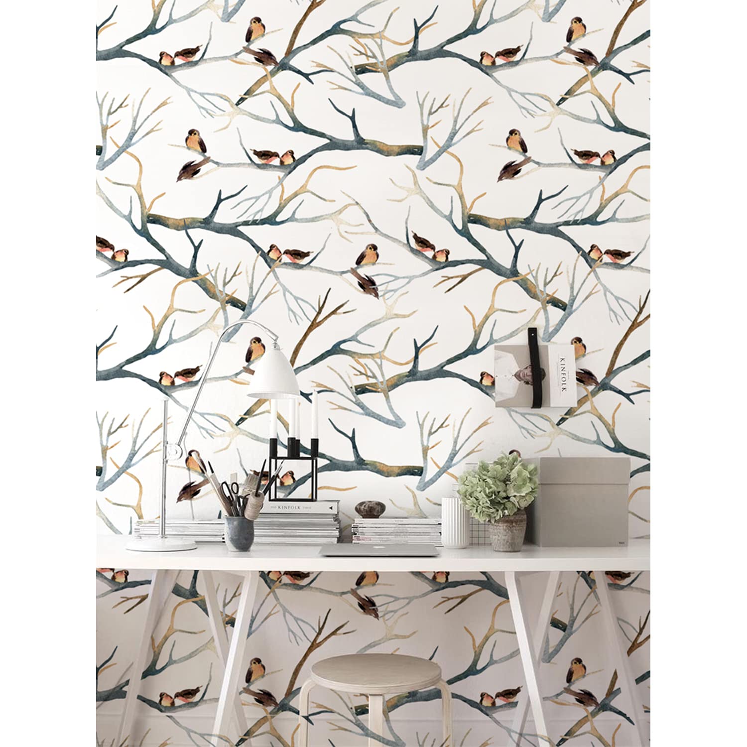 Fotomurale gorriones en ramas vintage 250x104 cm papel pintado autoadhesivo magic stick para salon