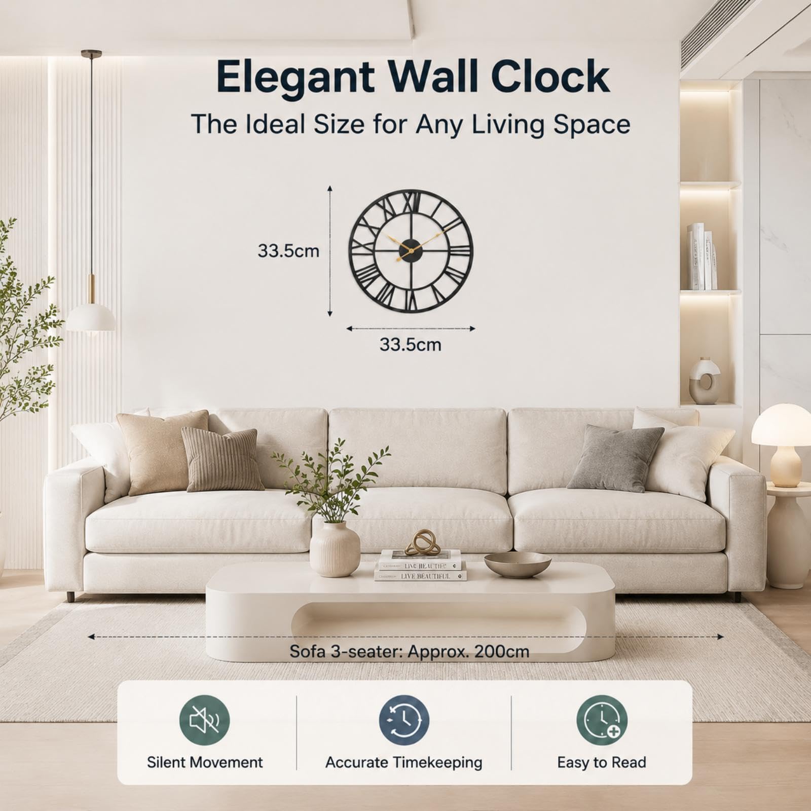Pytha Sight Reloj de pared moderno 35 cm de metal negro, silencioso