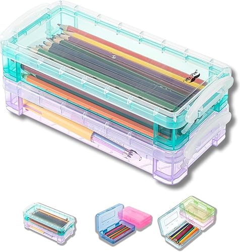 Mr. Pen - Caja de lápices, paquete de 3, colores surtidos, caja de lápices de plástico, estuches de lápices, estuche transparente, estuche de