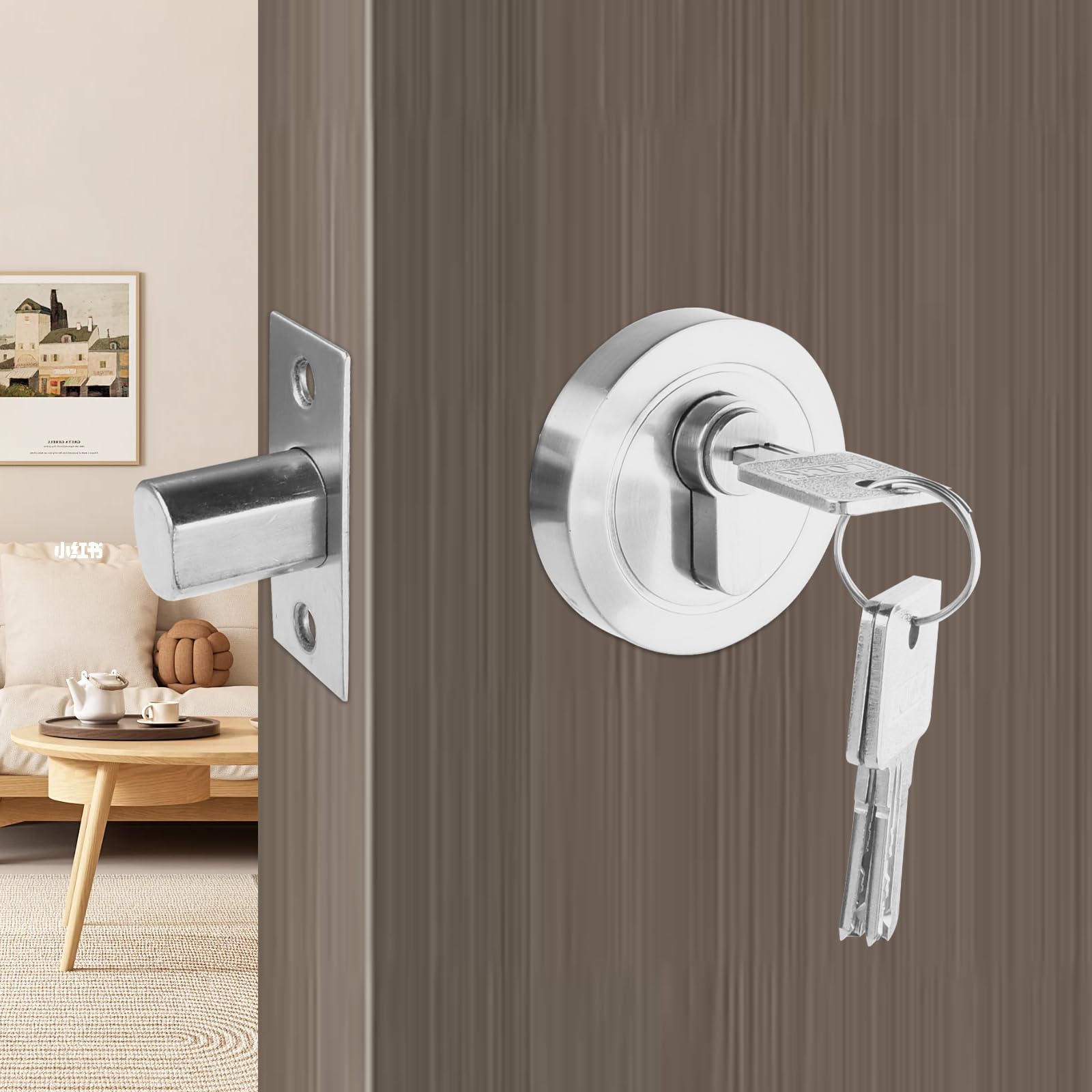 Cerradura Invisible de Un Solo Cilindro para Puerta Interior y Exterior - Pomos y Cerrojo para Puerta Delantera y de Paso
