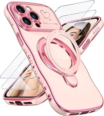 for iPhone 14 Pro Max Cute Wavy Edge Phone Case + Stand,Pink