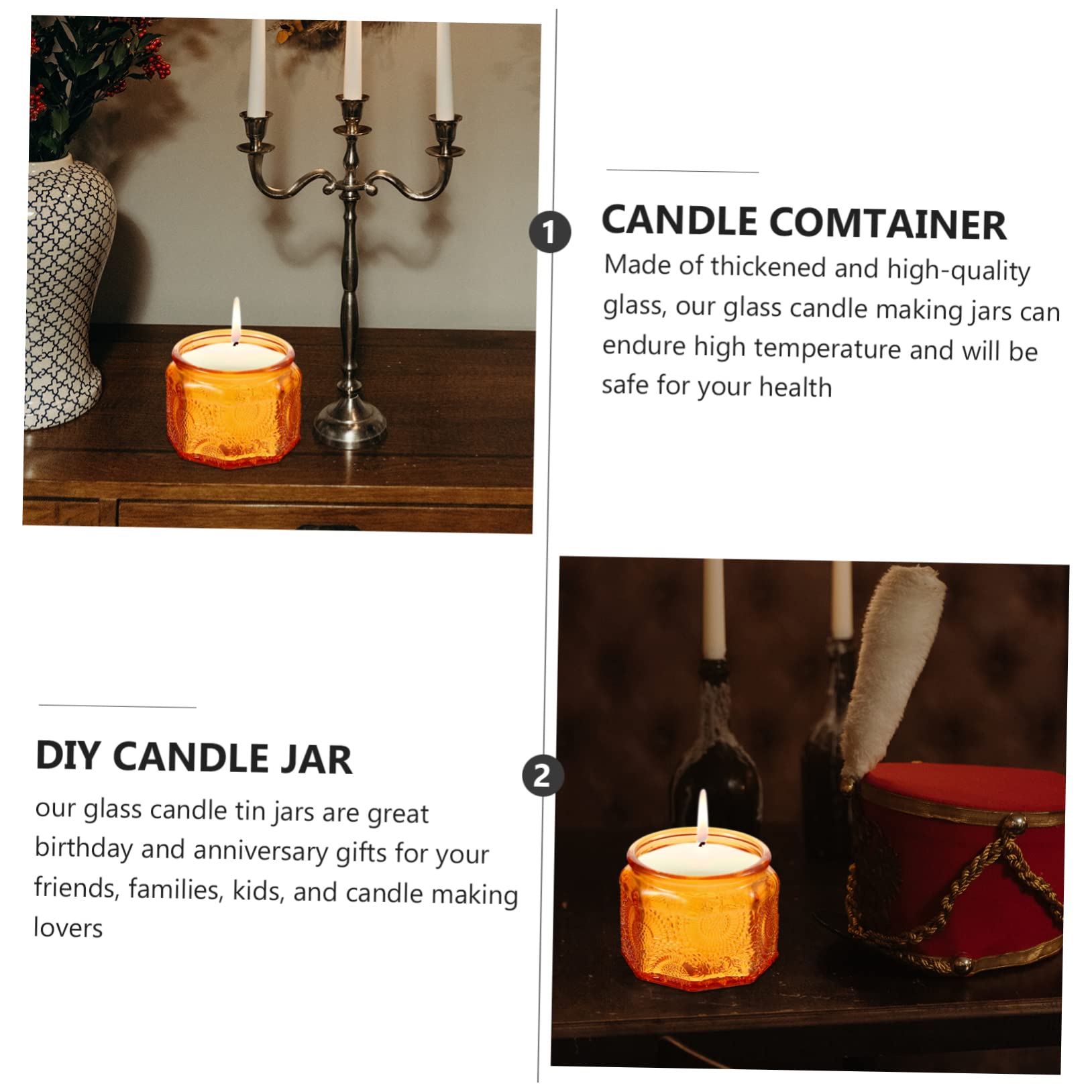 Contenitori per Candele 14 Pezzi in Vetro Arancia Rotondi | Coperchio Resistenti Riutilizzabili Calore , per e Crafts Storage e DIY