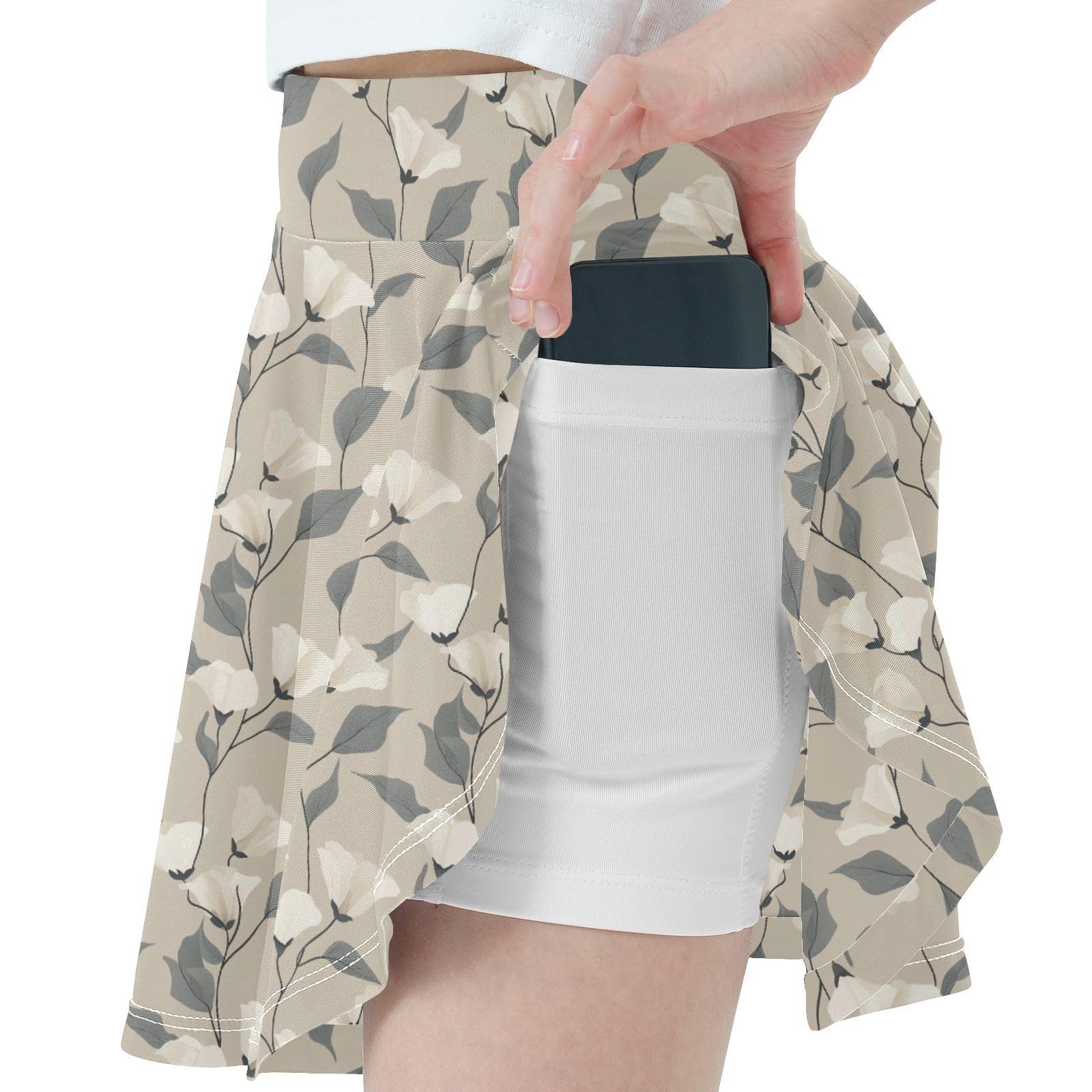 Bellflower Beige Flowy Little Girls Tennis Skirt with Built in Shorts Cheerleading Skirts Little Girl SkortsWith Pockets