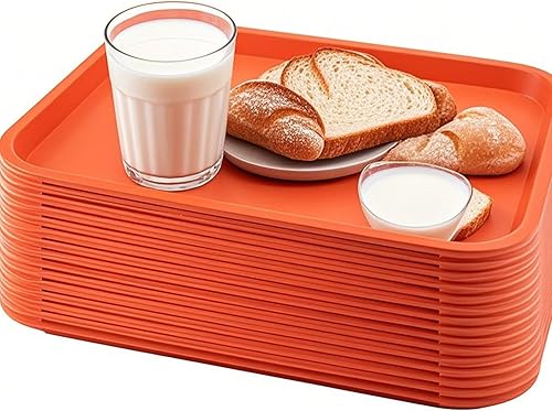 Vista 66 de Paquete de 12 bandejas de comida rápida marrón de 16 x 12 pulgadas, bandejas rectangulares grandes para servir restaurante, bandejas de plástico