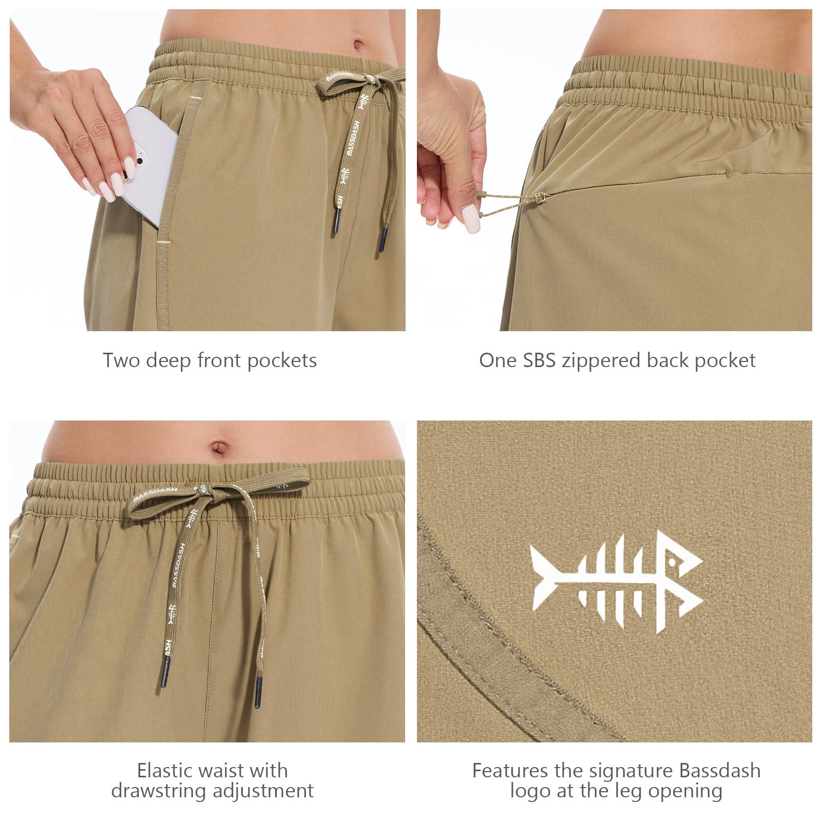 Bassdash Damen 5" Angeln Wanderhose Stretch Shorts UPF 50 + Wasserdicht Schnell Trocken Sportlich Wandern Shorts mit Taschen FP05W