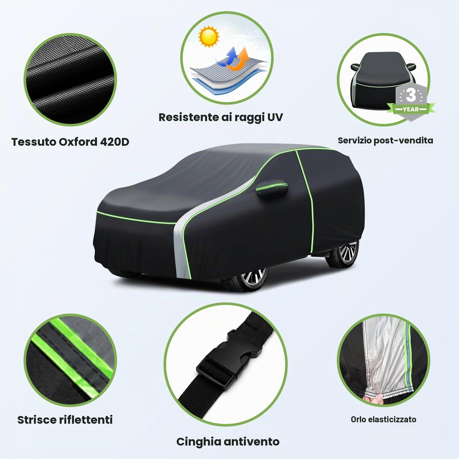 Cartist Copertura completa per auto adatta per Kia Sportage 1995-2023 2024, accessori per tutte le condizioni atmosferiche, per esterni, per Camry, impermeabile, anti UV, con cerniera e strisce di