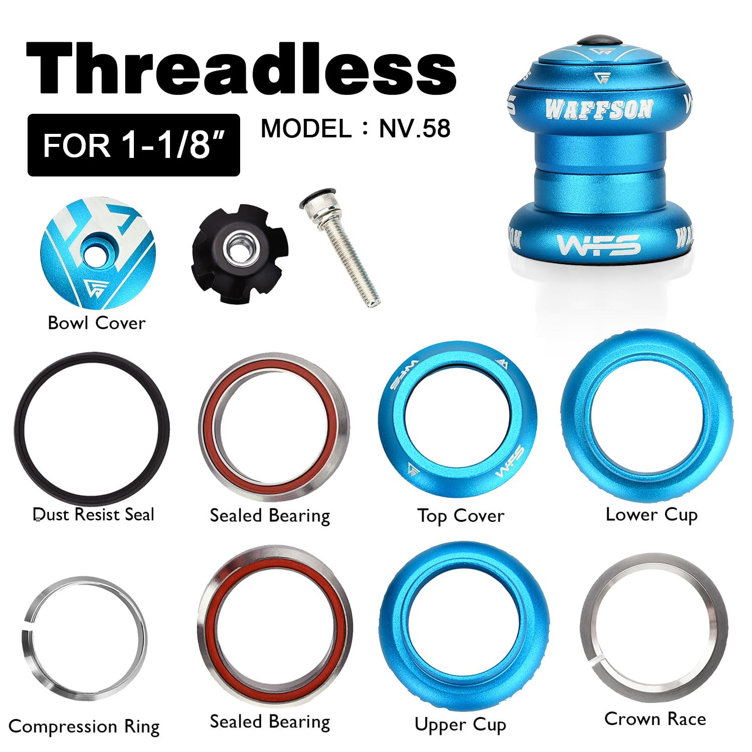 WFS NV.58 1-1/8 Inch Threadless Bike Headset - CNC Alloy, Sealed