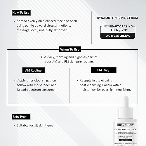 Miniatura 8 de Biomlogy - Suero para la piel todo en uno con 38.5% de activos  20% niacinamida, 2% vitamina C y 2% alfa arbutina  Fórmula multibeneficio para una