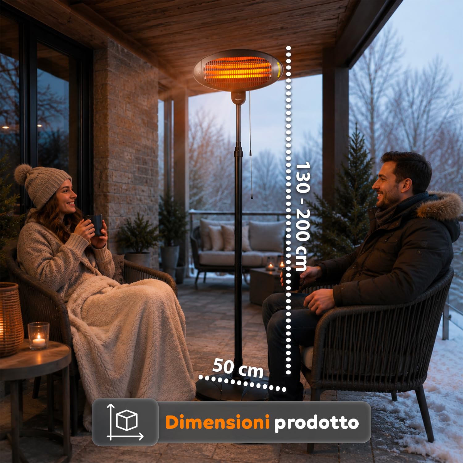Avilia – Riscaldatore da Patio Verticale con 3 Livelli di Riscaldamento, Altezza Regolabile 130–200 cm, Testa Inclinabile a 45°, Riscaldamento Elettrico a Basso Consumo per Esterni