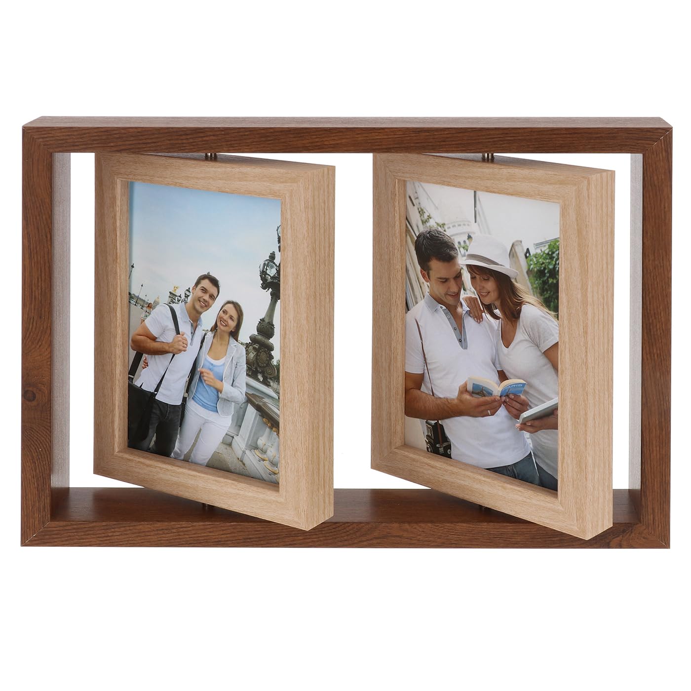 Shudehill Giftware Brown Two Tone Double Spin Picture Frame - Pine & Wood (Wood Dark)