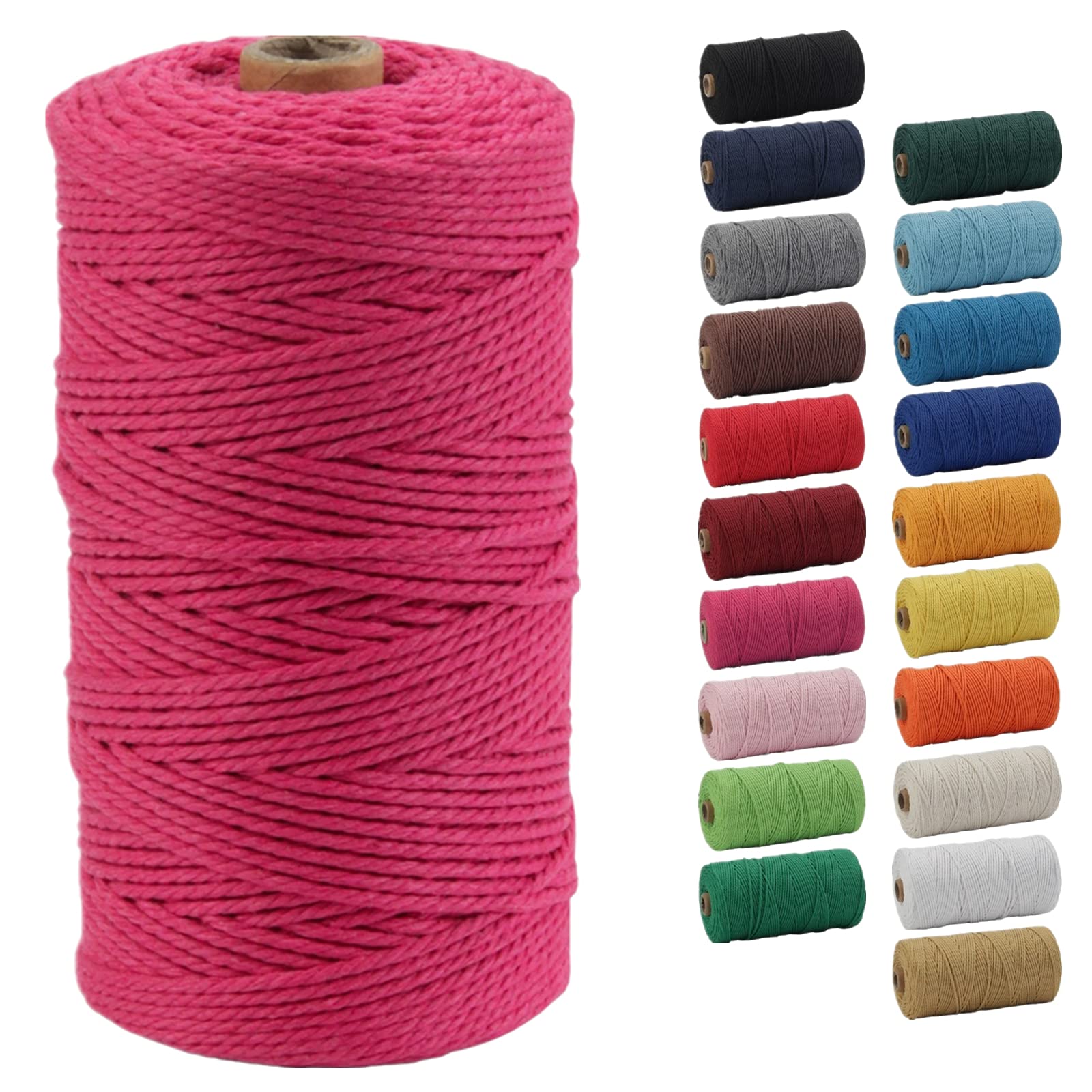 POZEAN sznurek do makramy, 2 mm x 220 m (ok. 200 m), kolorowa lina do makramy, 100% naturalna bawełniana lina do powieszenia na ścianie, wieszaki na rośliny, rękodzieło, robótki na drutach, Boże