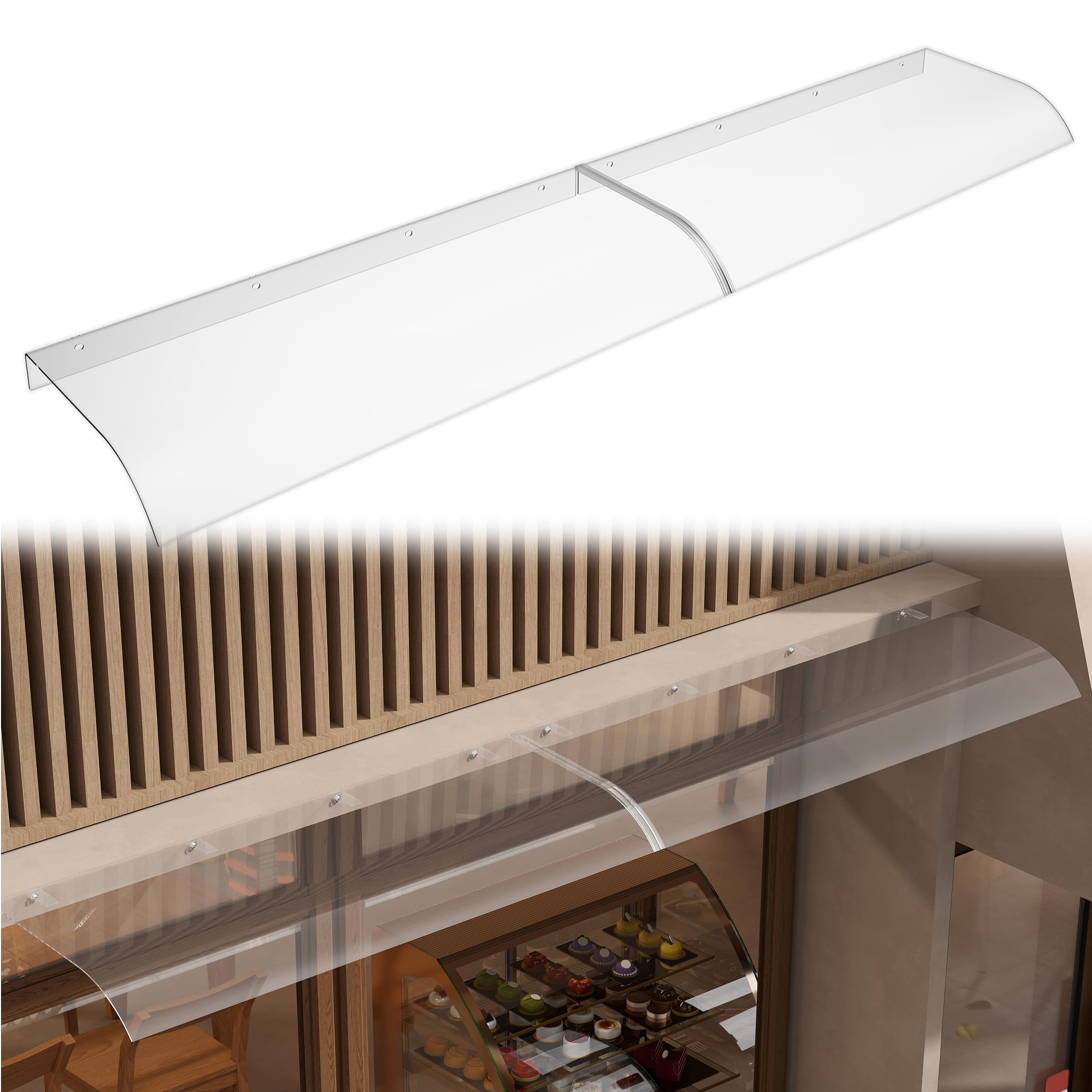YEATHOR Canopy, Front Door Canopy, Transparent PET Arched Canopy, 3.5 mm Thick, Rain Cover, UV Protection, Porch Canopy Awning for Window, Patio, Balcony, 50 x 240 cm