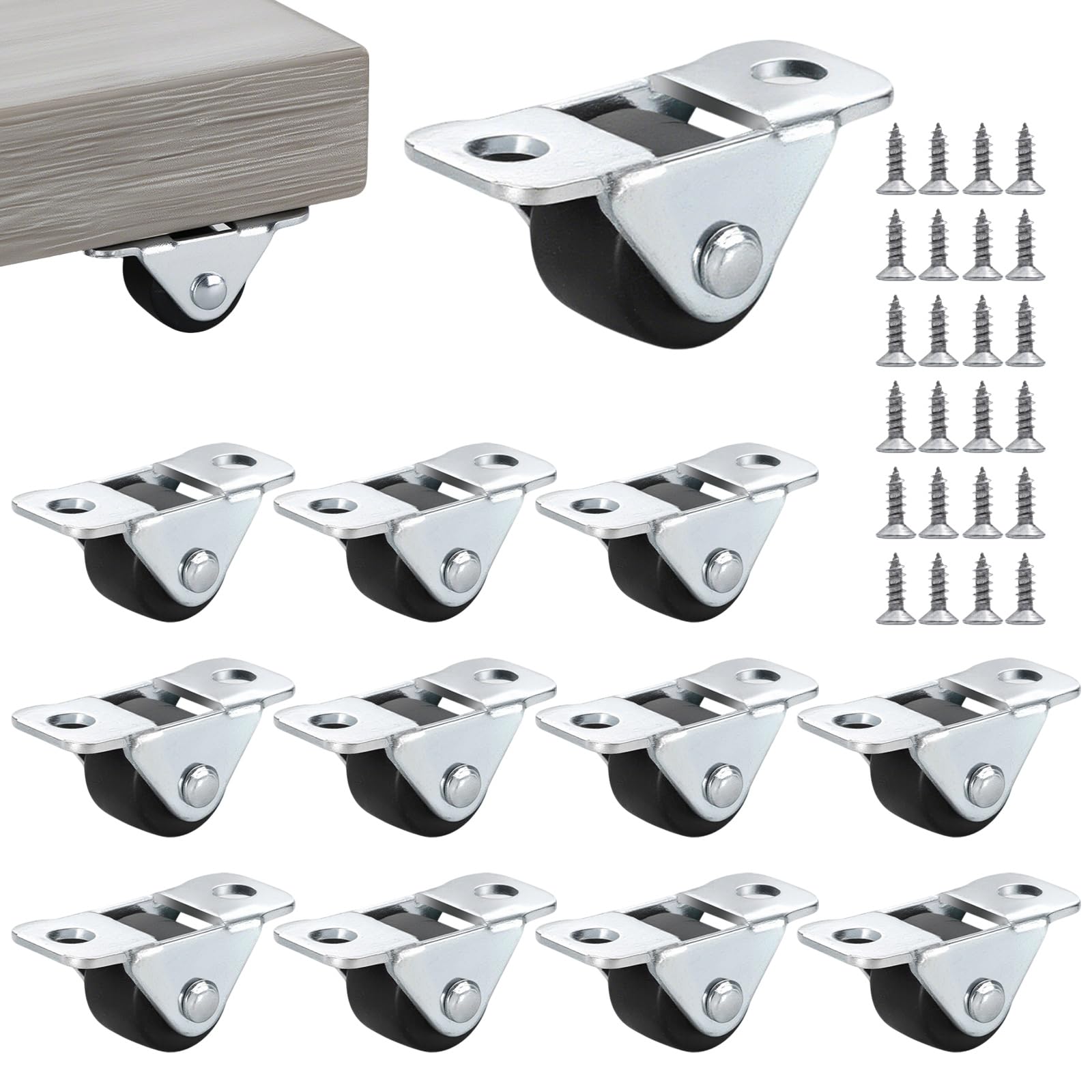 12 Pack Mini Caster Wheels, 0.5 Inch Rubber Rolling Wheels Low Profile Castors for Furniture with Steel Top Plate Silent Castor Wheel for Small Appliances Carts Luggage