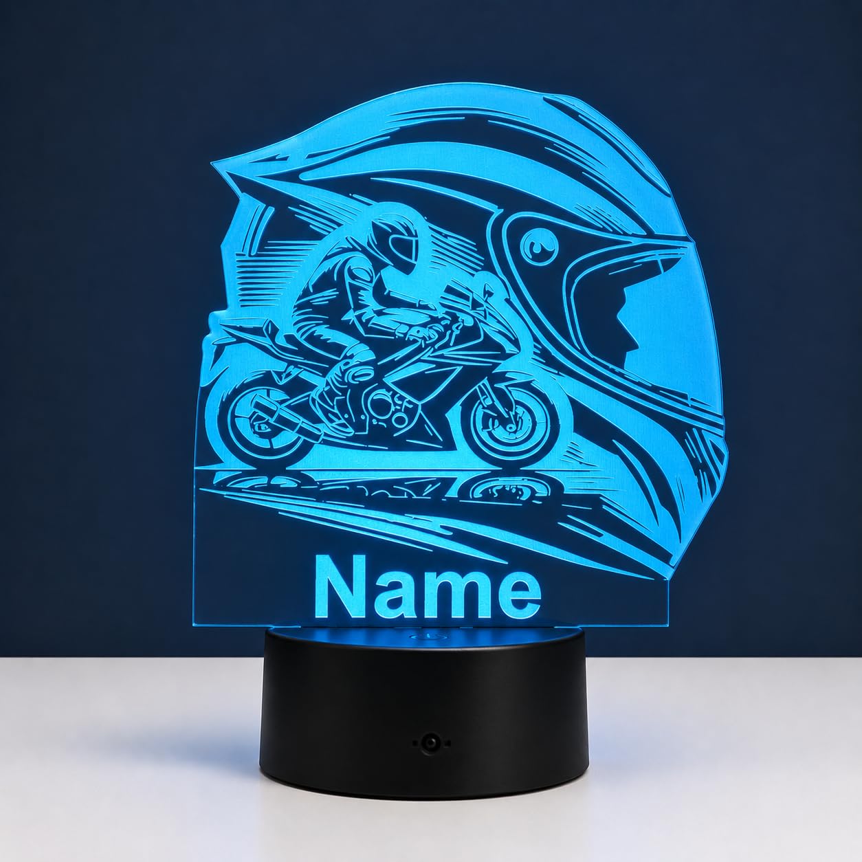 Lámpara LED personalizada para motocicleta – Luz nocturna con nombre y grabado, idea de regalo para motociclistas y motoristas – decoración original de motocicleta para el hogar, sala de estar y