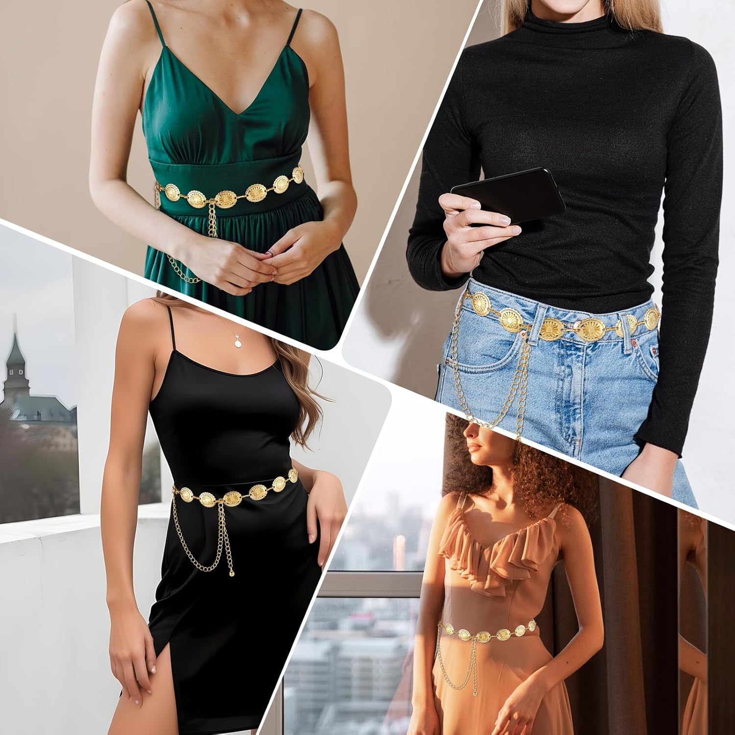 Larrel Gold Belt Metal Concho Western Belts Hollow Out Daisy Gold Chain Belt Adjustable Boho Waist Chain Country Concert Outfit - Image 7