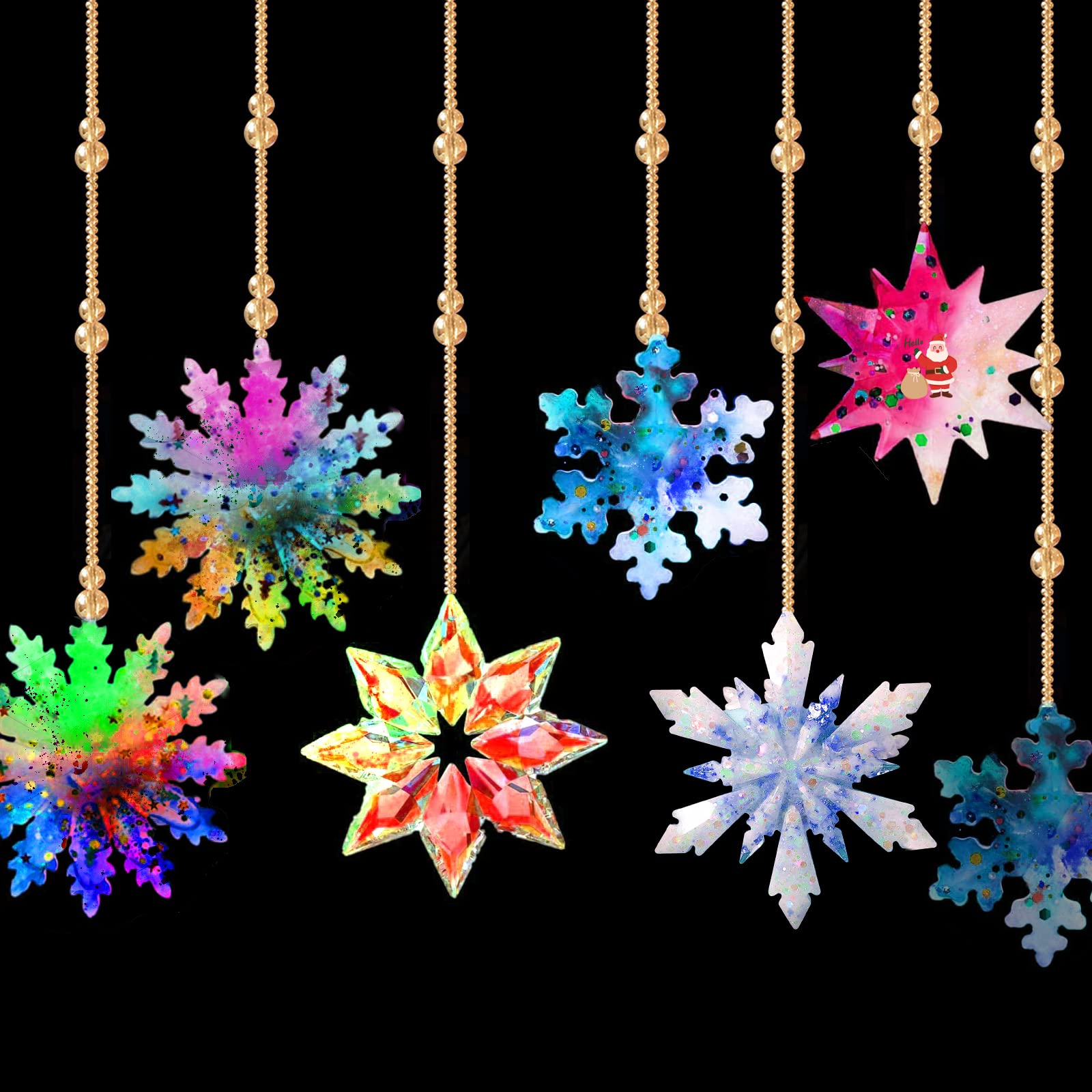Szecl 5Pcs 3D Christmas Snowflake Silicone Mold Xmas Tree Hanging Decoration Ice Crystal Resin Casting Mold DIY Jewelry Keychain Pendant Making Tool Party Ornament Handmade Craft 6 Size 1.6-3 inch