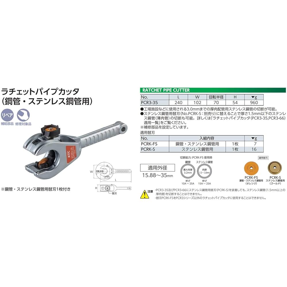 KTC パイプカッター　ラチェットパイプカッター 銅・樹脂管用ラチェットパイプカッタ | KTCツール